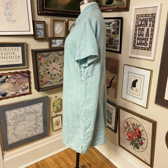 J. Jill Womens Light Blue Linen Short Sleeve Button-Down Shirt Dress 1X - Picture 2 of 4